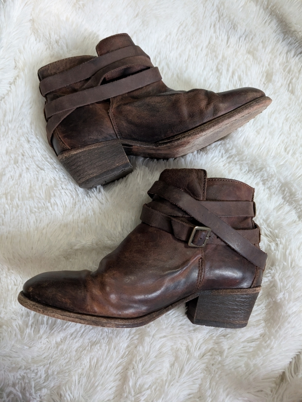 H By Hudson Brown Leather Ankle Boots with Wrap Buckle Strap Size 37